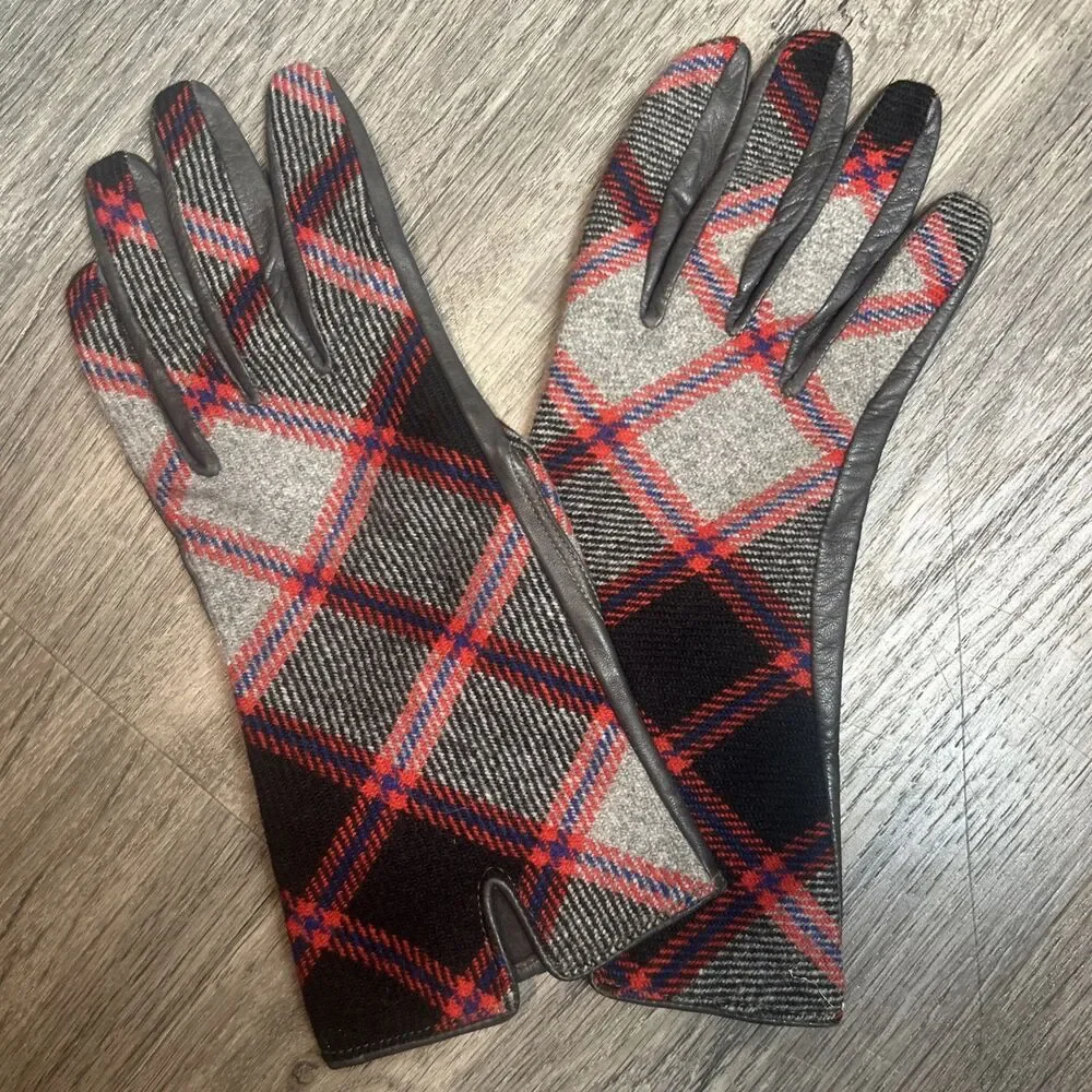 Vtg Stuart Glove 50s Tartan Plaid Leather Gloves Size 7 Made In Great Britain